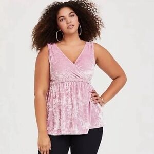 Torrid Holiday Babydoll Crushed Velvet Tank Top Plus Size 2 Pink